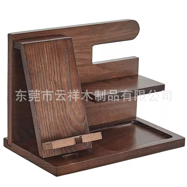 手机置物架床头手机充电支架创意摆件多功能木制懒人托架子