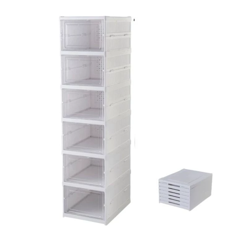 Foldable Shoe Storage Box, Installation-Free Stackable Cabinet, Transparent Front, 3 or 6 Layers