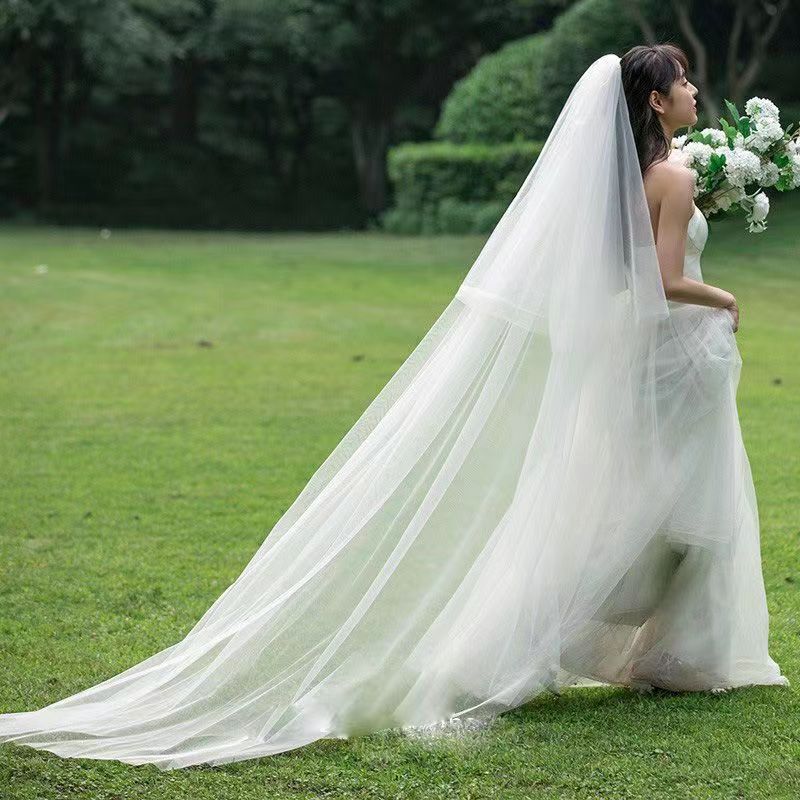2026 New Double-Layer Bridal Veil 3.15m Long White Extra-Long Trailing Main Wedding Dress Accessory with Hair Comb