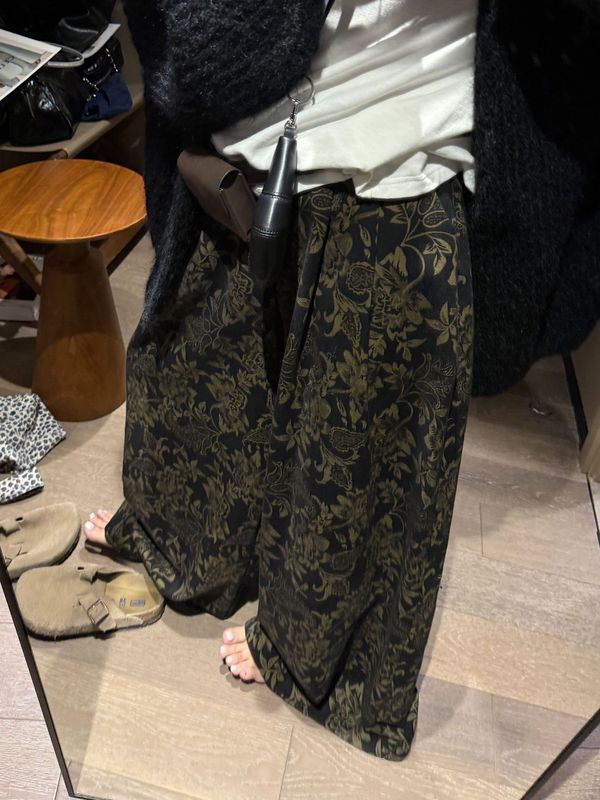 老钱风时尚复古水洗印花高腰直筒拖地阔腿裤女2025秋冬印花休闲裤|undefined