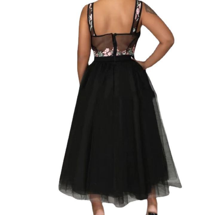 Abito da donna slim fit con ricami floreali – Elegante abito midi aderente con scollo a V (disponibile nelle taglie dalla S alla 5XL)_voghion.com
