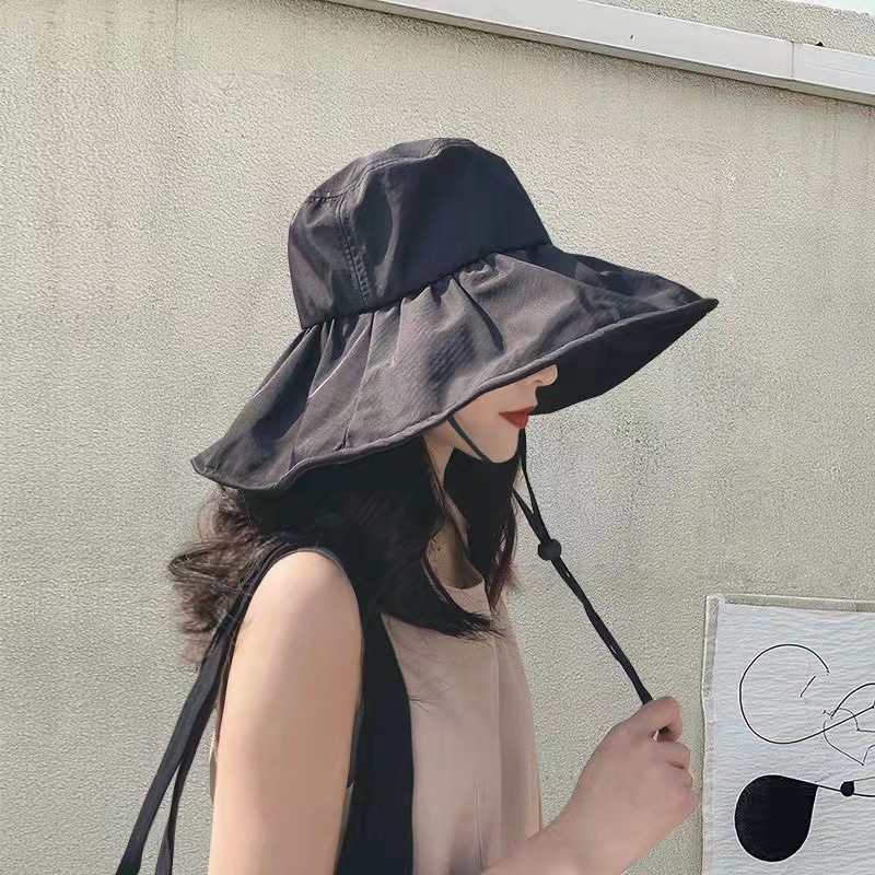 日版黒ゴム日焼け止め帽子子供夏折り畳み可能大つば日よけ漁師帽子紫外線防止uv太陽帽子|undefined