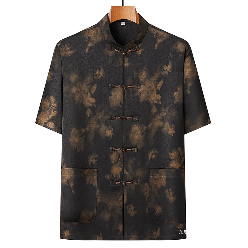 香云纱唐装男爸爸套装中老年人男装桑蚕丝汉服中国风中老年休闲装