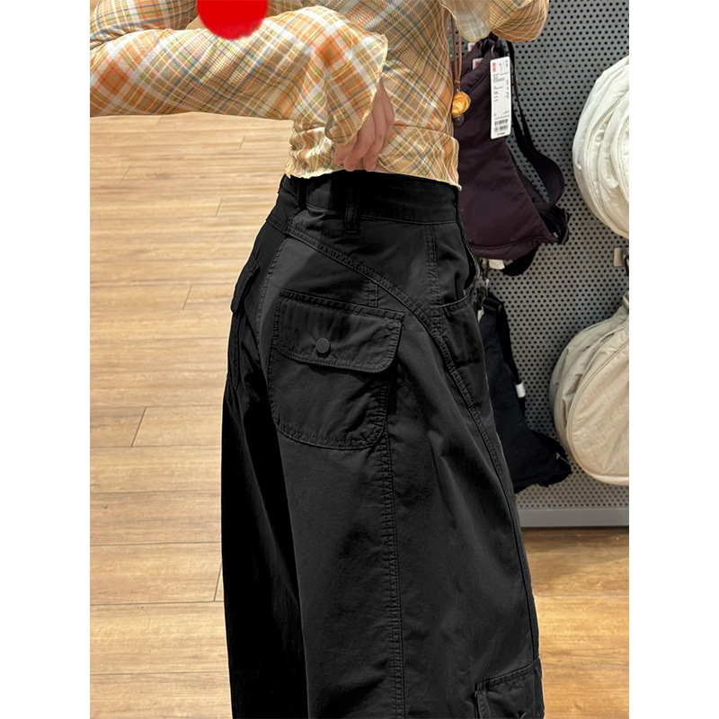 American-Style Multi-Pocket Cargo Pants for Women, Autumn 2026 New High-Waisted Slimming Design, Petite Sporty Wide-Leg Pants