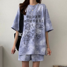 外贸韩国套装女夏季2024新款宽松薄款短袖t恤肥佬两件套clothing
