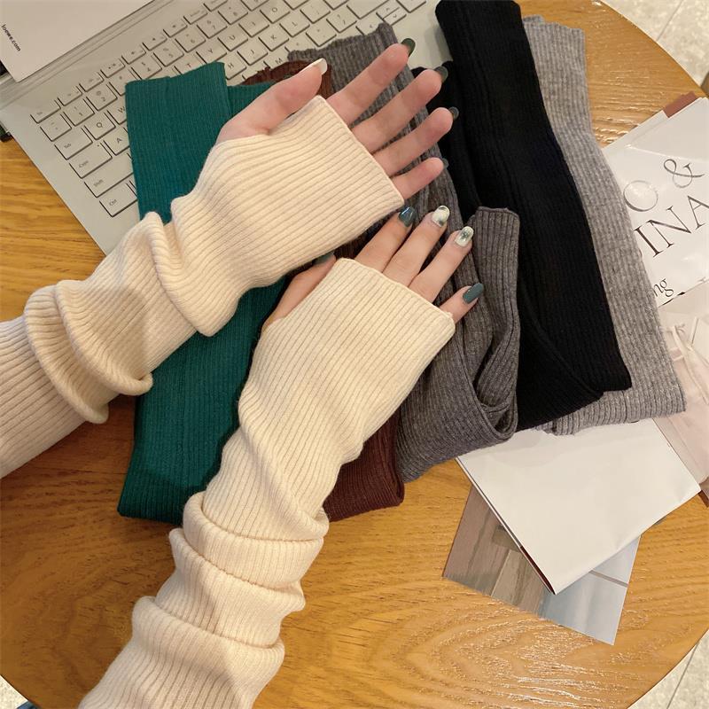 Spring and Autumn All-match Girl Student Arm Protection Pile Fake Sleeve Arm Sleeve Sleeve Sleeve Thin Long Knitted Gloves for Winter