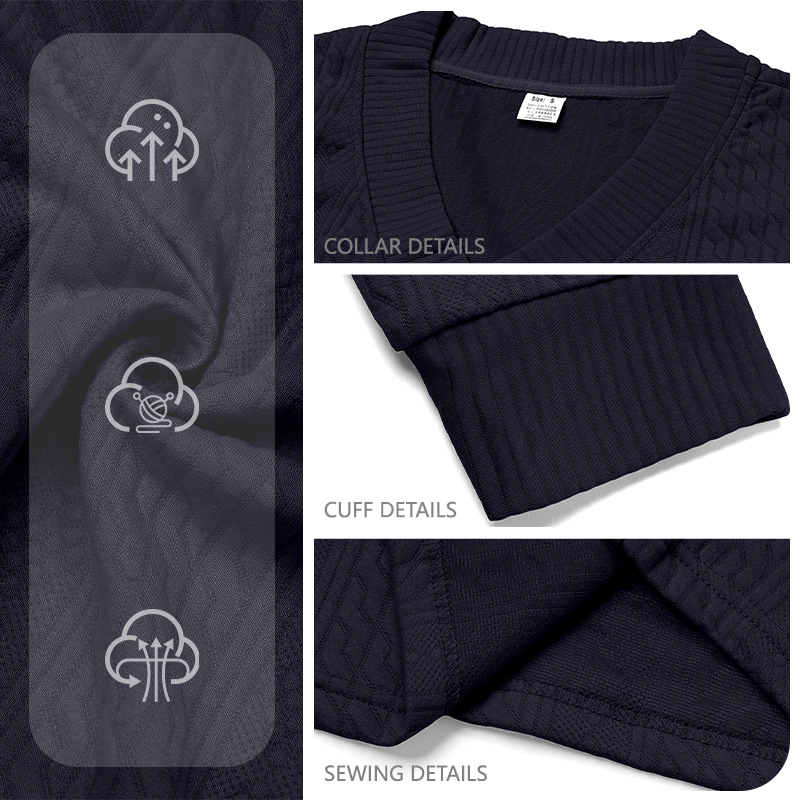 Transfronterizo Europa y América Amazon primavera y otoño ropa de hombre Jacquard de color sólido camiseta de fondo suelta de cuello V camiseta deportiva casual hombre