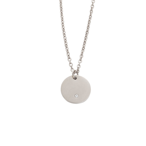 Minimalist fashionable mirror-polished stainless steel necklace pendant geometric round with diamonds laser logo pendant