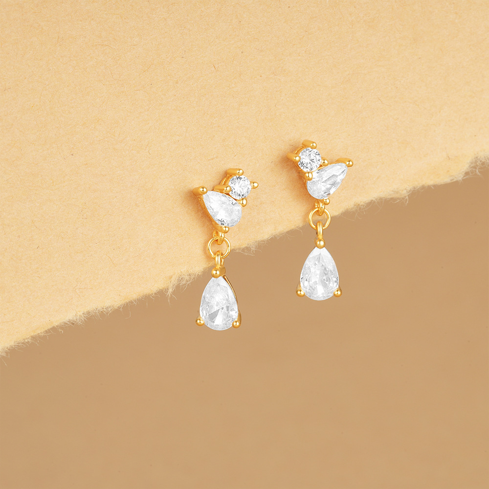 4g Weight 925 Sterling Silver Ear Needle Material Zircon Inlay Material Drop Earrings Classification 1 Pair Quantity Holiday, Daily Occasion 925 Sterling Silver Material Geometric Pattern Women's Gender Inlay Design Simple Style, Shiny Style 1 Pair 925 Sterling Silver Zircon Geometric Drop Earrings 9
