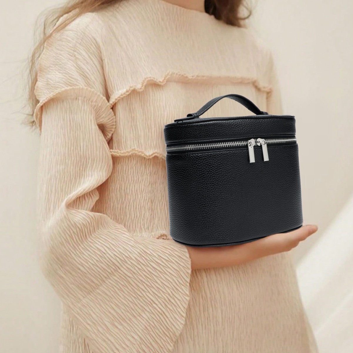 Bolsa de maquillaje portátil de viaje portátil de alto valor de visualización simple de color sólido de dopamina