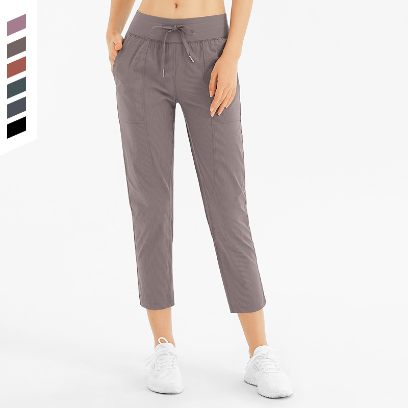 Inflachi Sports Casual Pants Women's Breathable Quick-Drying Drawstring Loose Yoga Pants Running Fitness Eight-Point Pants