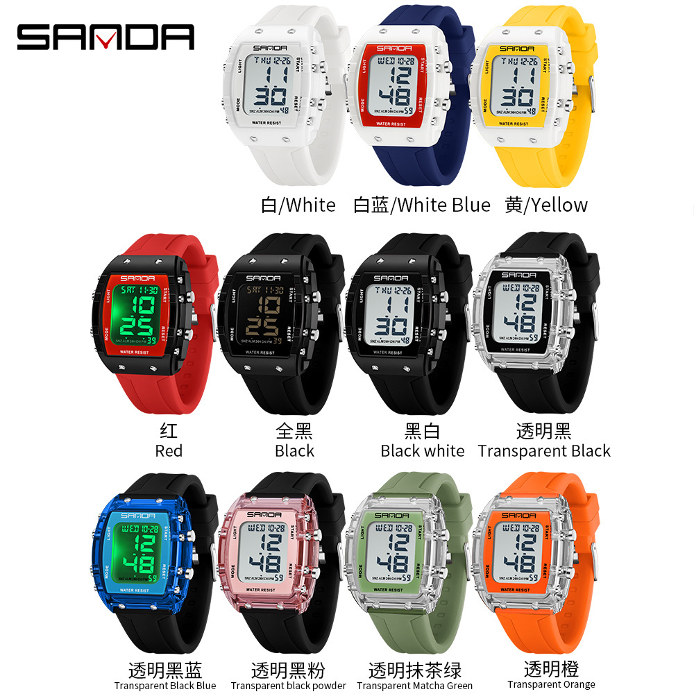 Sanda reloj a prueba de agua para hombres y mujeres juveniles reloj deportivo multifuncional luz nocturna cuenta atrás dos relojes electrónicos de tiempo
