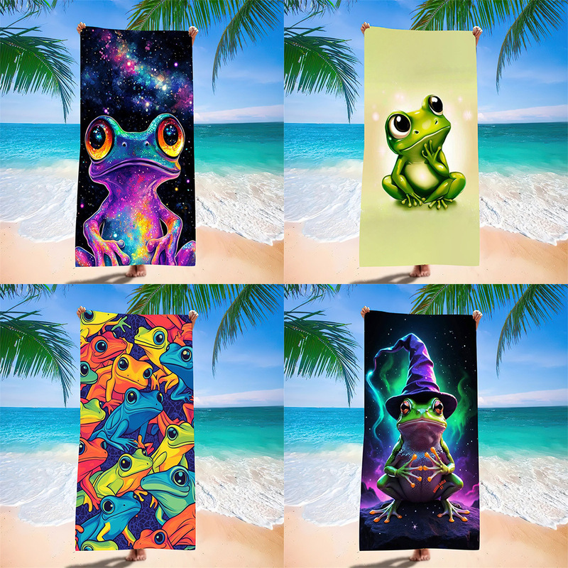 Temu Dropshipping Jit Amazon Popular Interesting Frog Beach Towel European and American Microfiber Bath Towel Cross-Border Square