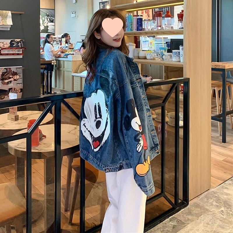 Mickey Print Denim Jacket for Women, Spring and Autumn, Loose Fit, Korean Style, Ins Style, Plus Size Jacket, Hong Kong Style, Mickey Mouse Denim Clothing Mickey Print Denim Jacket for Women, Spring and Autumn, Loose Fit, Korean Style, Ins Style, Plus Size Jacket, Hong Kong Style, Mickey Mouse Denim Clothing