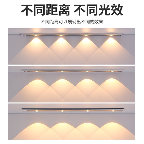 Ultra-thin smart LED human body sensor light rechargeable self-adhesive hill cat eye light strip wine cabinet cabinet wardrobe light strip
