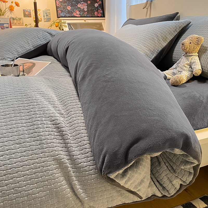 Funda de edredón de terciopelo de leche pieza individual 150x200x220 invierno más funda de edredón de terciopelo simple hoja de edredón de terciopelo de coral 4