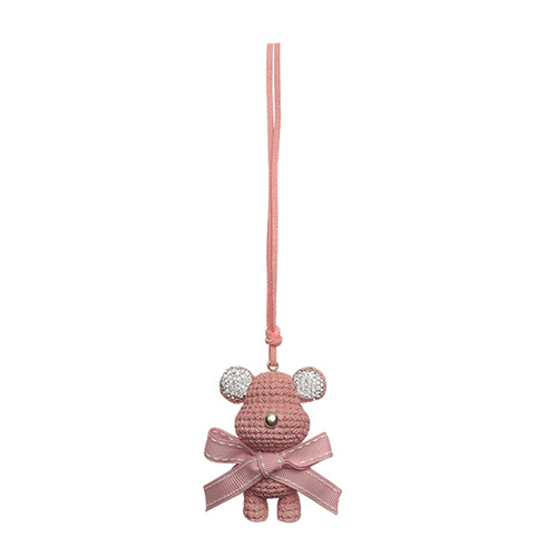 Gypsum Embroidered Diamond Fuzzy Bear Car Ornament Cute Plush Toy with Bow Tying, Car Interior Decoration Accessory Cute