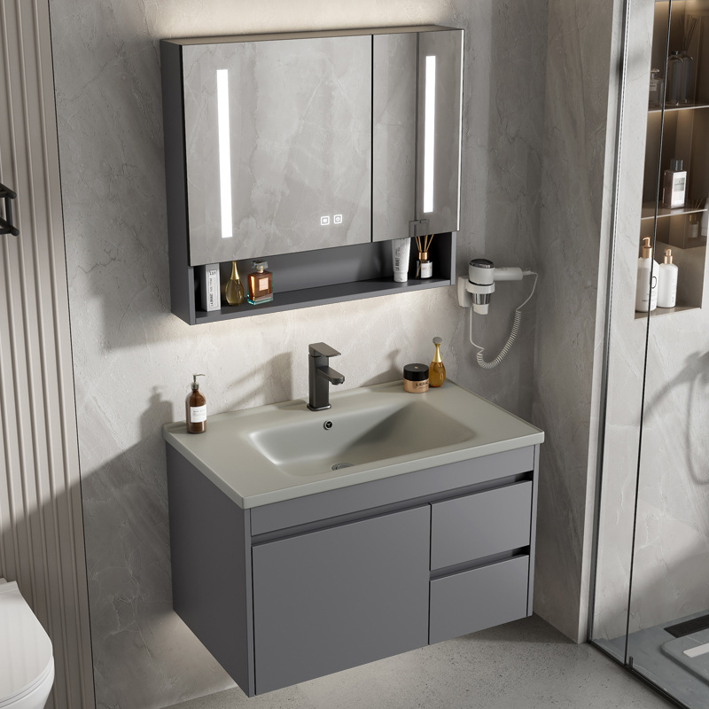 gabinete de baño de aluminio espacio simple cerámica integral lavabo espejo inteligente lavabo