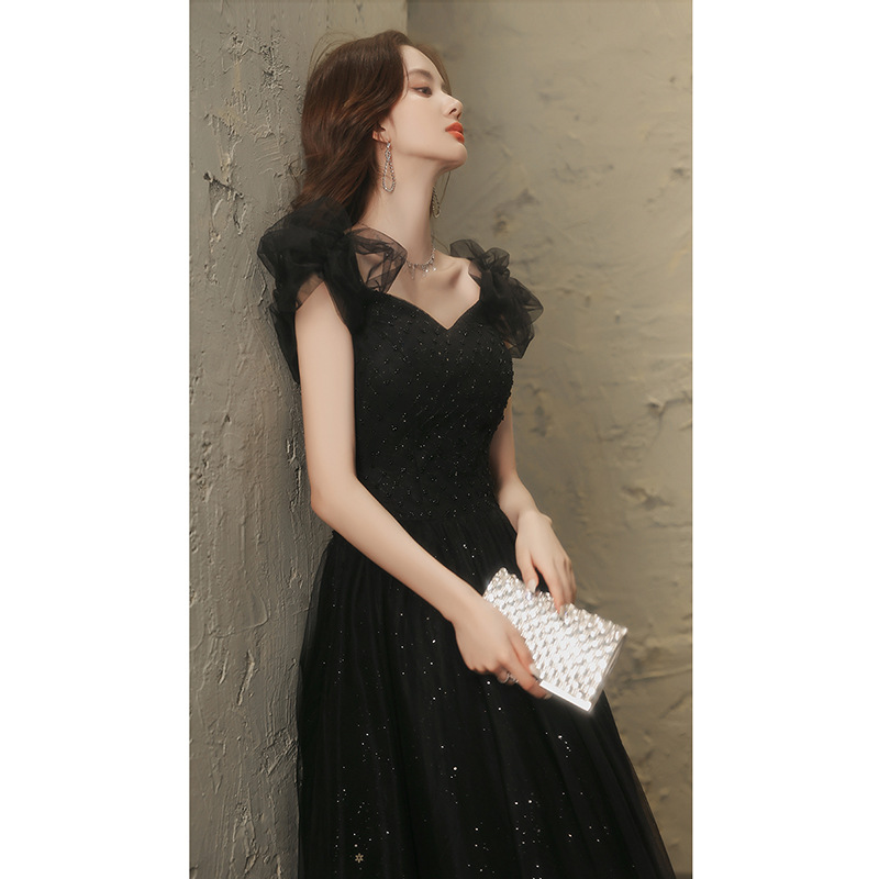 Đầm maxi nữ thắt eo, kiểu halter không tay, phong cách dạ hội Pháp — Màu đen, Màu đỏ rượu