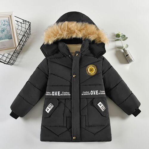 Boys' Winter Thick Fashion Cotton Coat Mid-Length Children's Winter Jacket Boys' Stylish Warm Cotton Padded Jacket Trendy