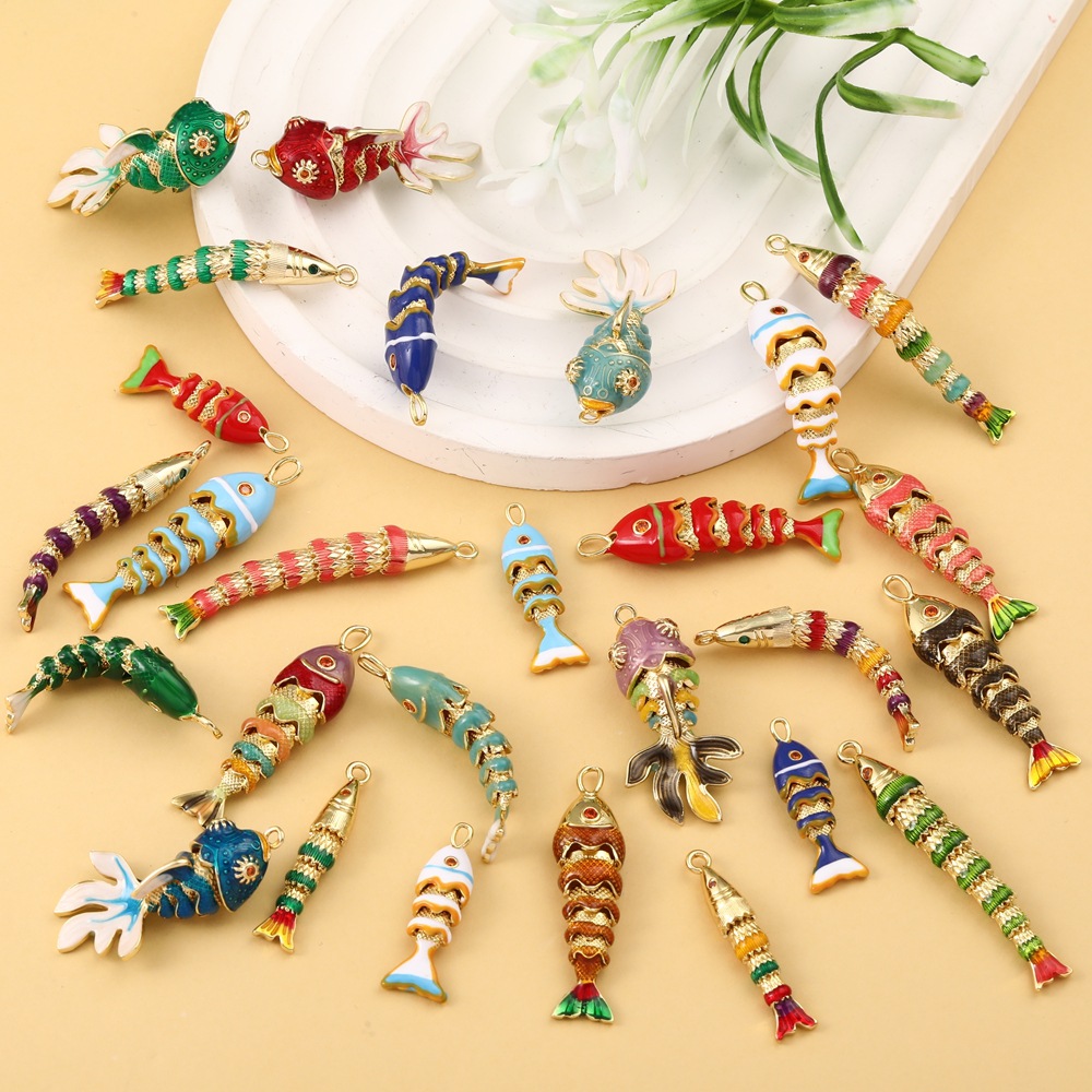 项链吊坠欧美夏季海洋系列  个性时尚铜镀金滴油多彩锦鲤小金鱼坠