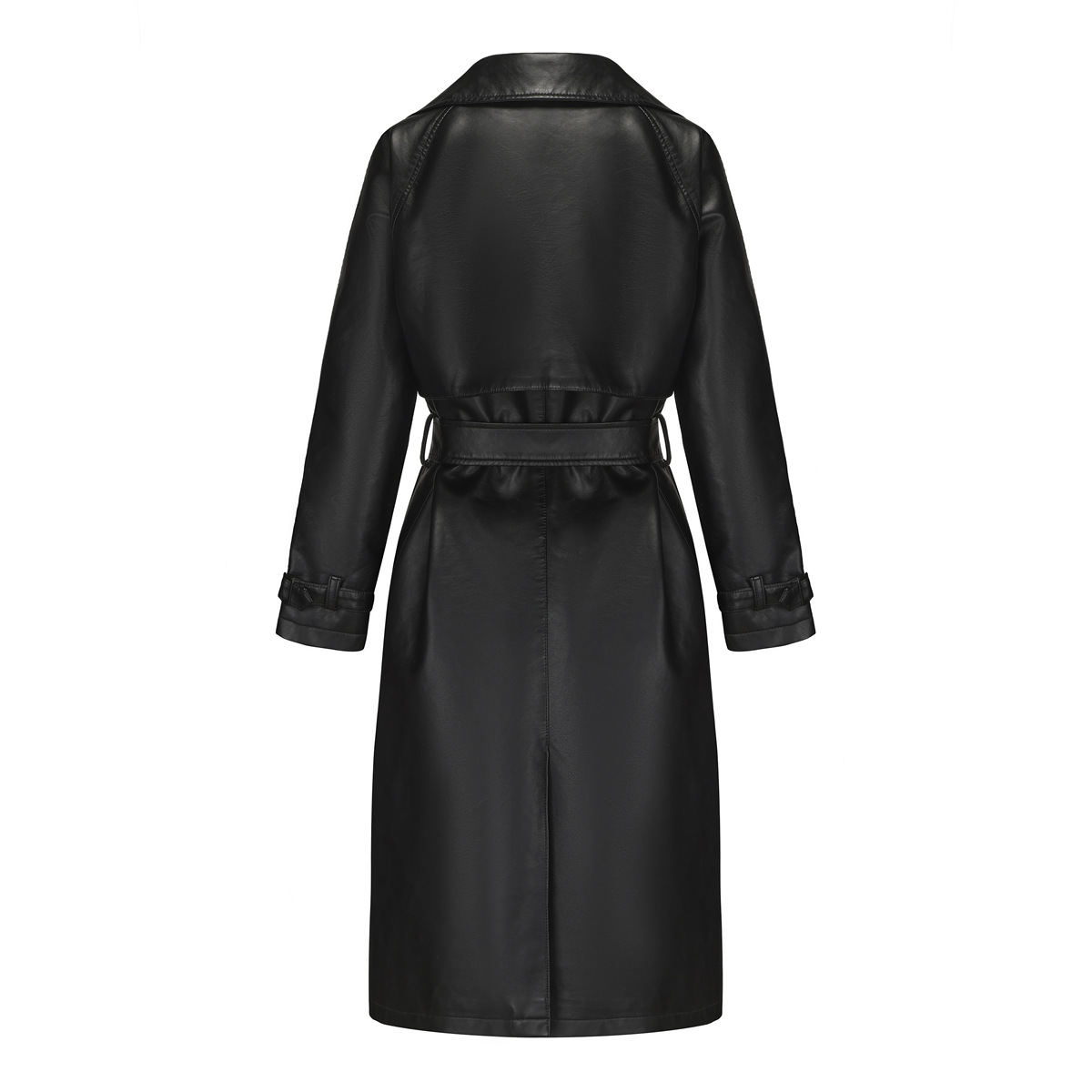 Women's Clothing 24 Spring and Autumn Women's Windbreaker Long Loose Jacket PU Leather Jacket Women's OVERSIZE Classic Lapel Jacket with Belt_voghion.com