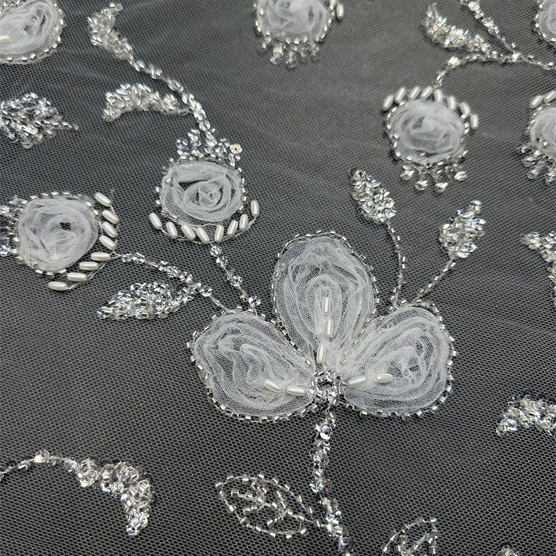 Diseño de alta moda vestido de boda vestido de bordado de sequilla tela de encaje