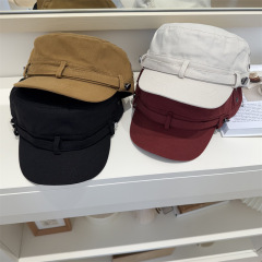 韩系复古做旧水洗平顶帽女夏季高级感休闲百搭显脸小黑色鸭舌帽子