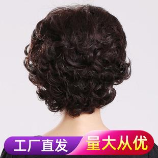 Wig women's short hair real hair short curly hair middle-aged and old full head set wig set real person hair Silk spot factory wholesale