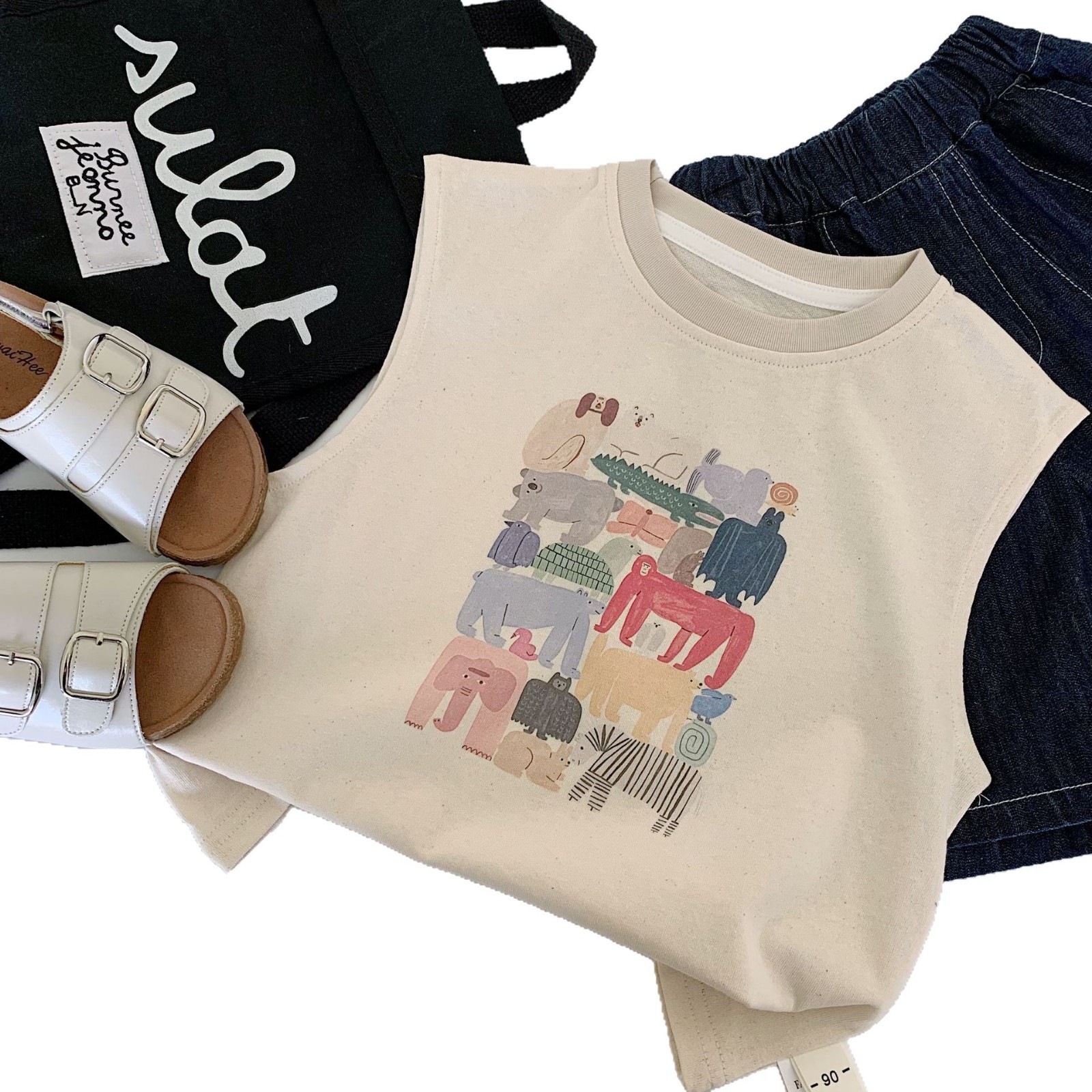 Camiseta sin mangas de verano para niños Maibao 2025 nuevo estilo para niños y niñas con estampado de dibujos animados top verano a clase