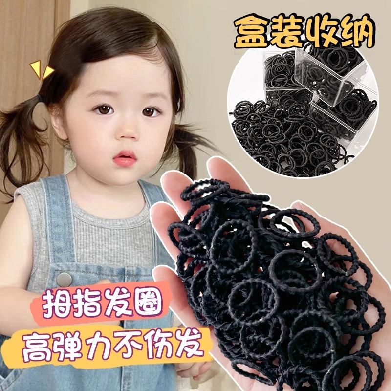 Anillo de pelo de pulgar negro para niños, anillo de cabello para niñas, banda de goma para bebés, cubierta de cabello para cabello no lesiones