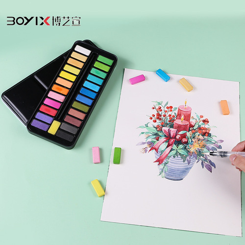 Boya Xuan 24-color Iron Box Eco-friendly Large Capacity Beginner DIY Portable Painting Set Solid Watercolor Paints