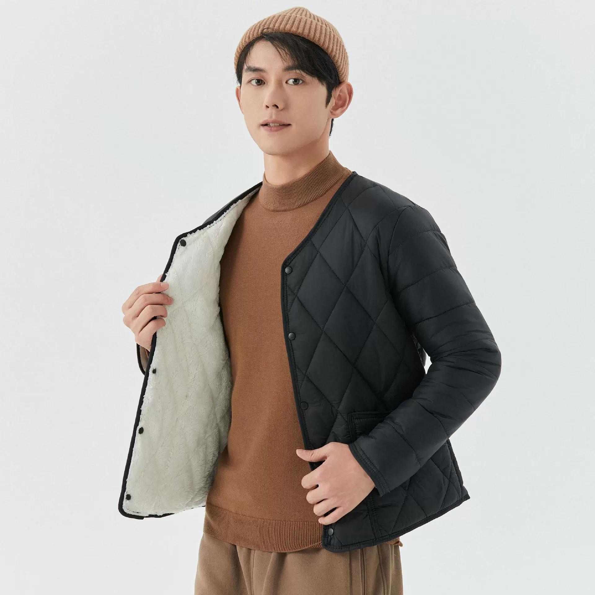 男士羊羔绒冬季爸爸装短款棉衣棉服加厚加绒内胆保暖上衣男2398