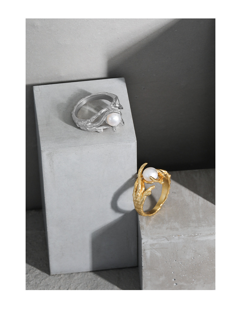 Fashion Solid Color Sterling Silver Rings Plating Inlay Pearl 925 Silver Rings