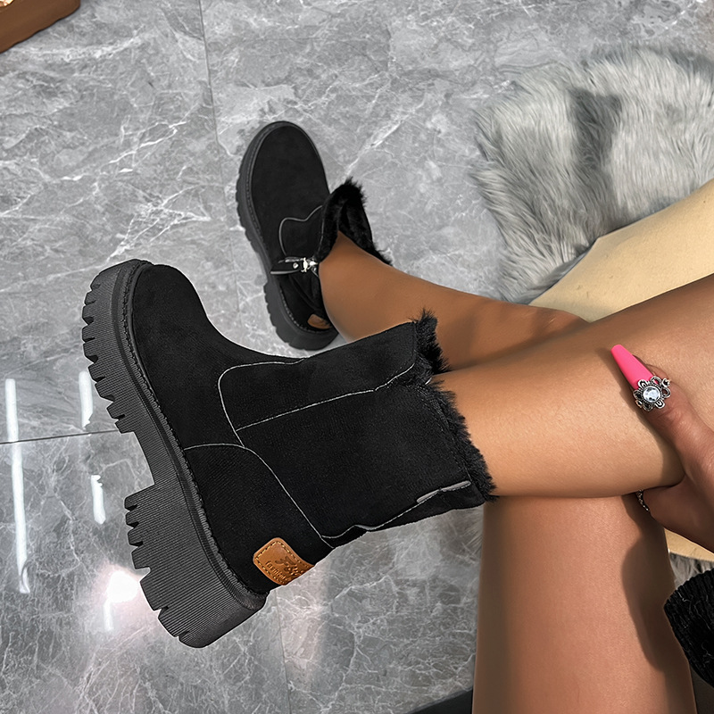 Plus-size women's platform boots Snow boots round head side zipper casual comfort_voghion.com