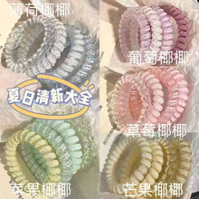 高品质电话线发圈高弹力波点发绳夏天头绳女发饰耐用无痕塑料薄荷