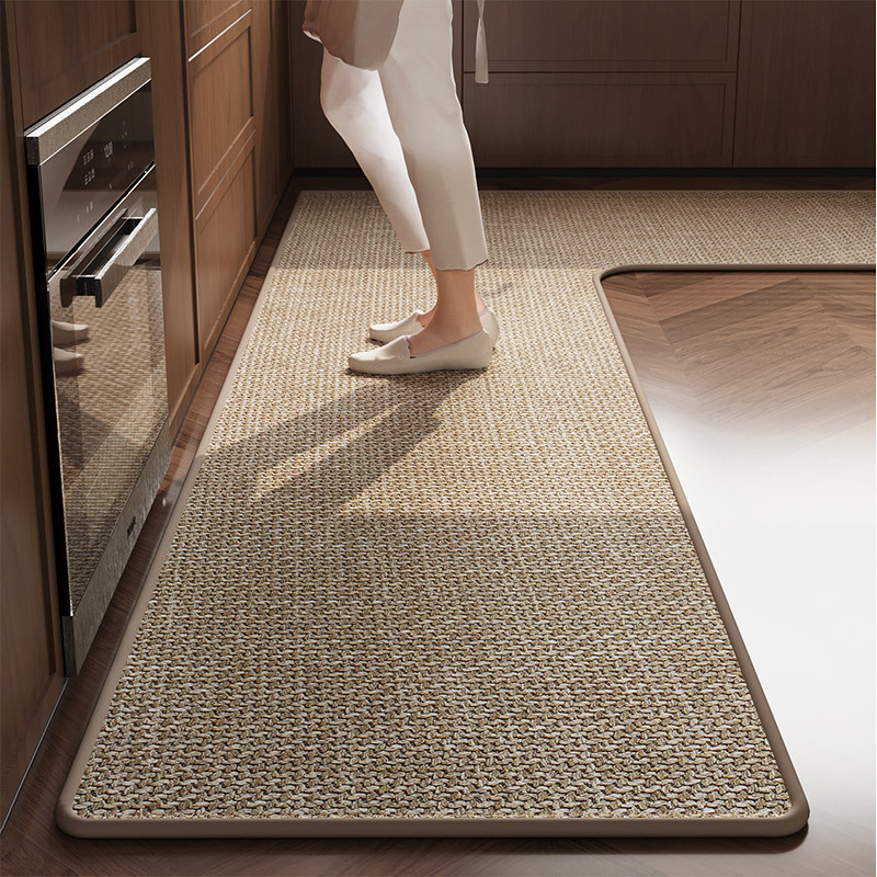 Imitation Linen Floor Mat, Kitchen Floor Mat, L-Shaped Oil-Absorbing and Water-Absorbing Non-Slip Mat, 7-Shaped Foot Mat, Stain-Resistant Corner Floor Mat, Wholesale