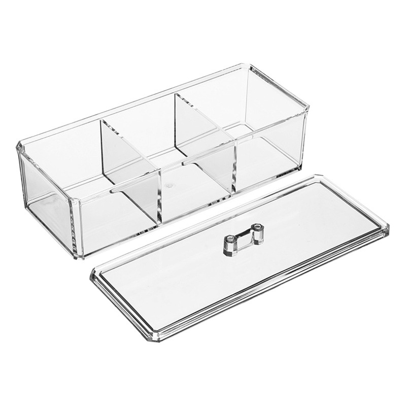 Caja de almacenamiento de barra caja de almacenamiento de escritorio rectangular transparente caja de hisopo de algodón cosmético a prueba de polvo acrílico apilable