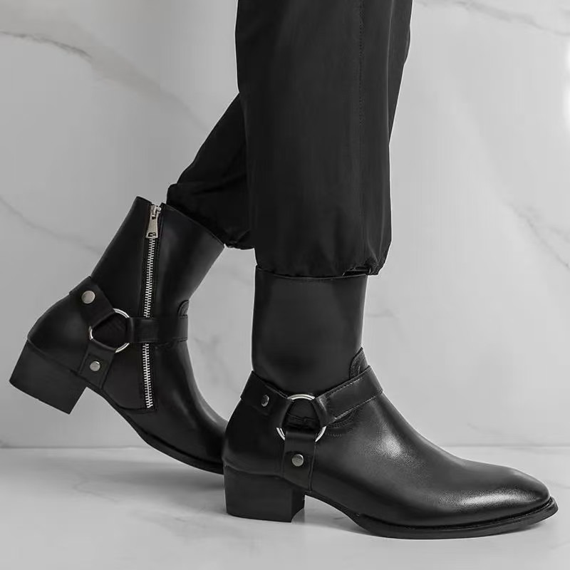 2026 Chelsea Boots Zipper Short Motorcycle Boots Martin Boots Men's High-top Trendy British Pointed Boots