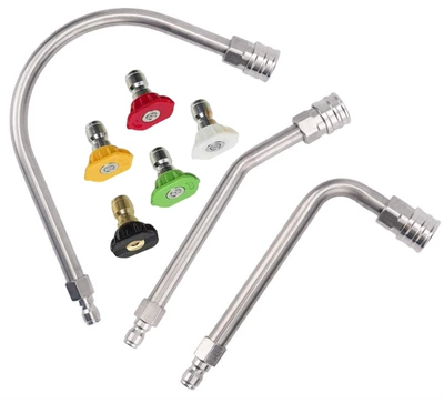 Cross-Border High-Pressure Water Gun Stainless High pressure car wash water gun - stainless-steel-3-piece-set-large-u25-degree-bend90-degree-bendabout-15cm-long-5-color-nozzles