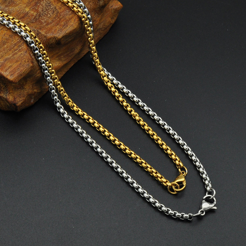 Herren Halskette Mit Quadratischer Perle Aus Edelstahl_voghion.com