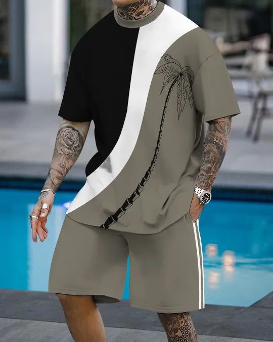 Comercio exterior europeo y americano Amazon 2025 nuevo estilo casual a juego de color manga corta cuello redondo camiseta pantalones cortos traje ME5 MA04