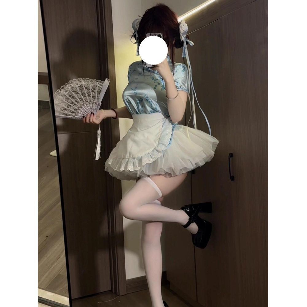 Chinese Xiaowu Niang Cos Clothing Japanese Style Soft Girl Lolita Maid Skirt New Chinoiserie Cheongsam Dress Two-Piece Suit