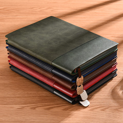 簡約辦公筆記本a5商務加厚筆記本子復古軟皮豎條紋可插筆記事本