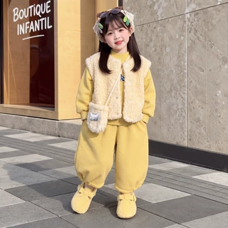女童加绒套装秋冬季小女孩洋气儿童冬装女宝宝时髦马甲加厚三件套
