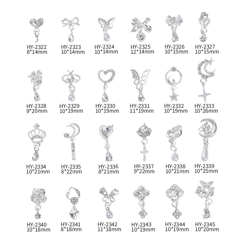 Nueva joyería de aleación de manicura completa diamante borla arco corona plata uñas manicura joyería accesorios al por mayor