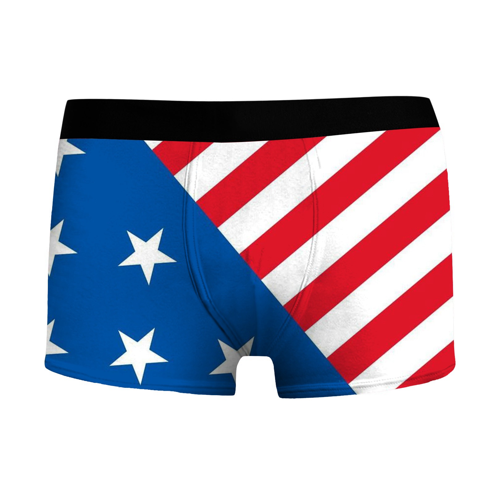 跨境專供美國獨立日系列男士3D印花內褲中腰高彈牛奶絲四角平角褲