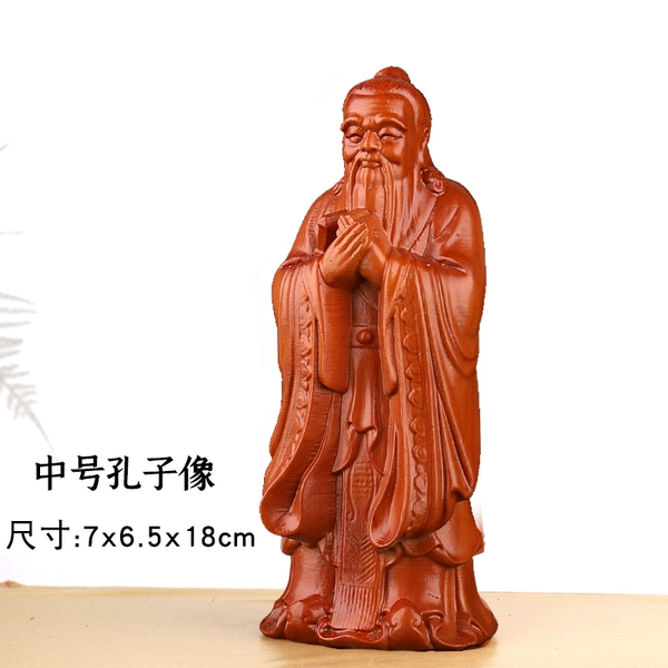 Medium-sized carved peach wood statue of Confucius