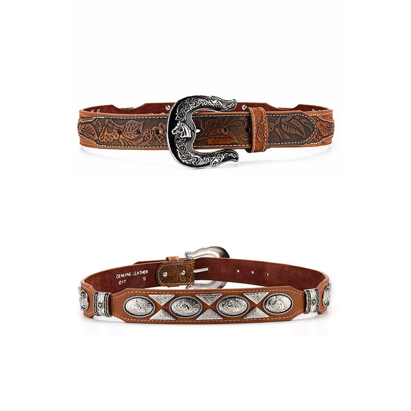 Cinturón de mujer cinturón hecho a mano estilo denim hebilla cuero genuino primera capa cinturón de vaca hombres y mujeres pantalones vaqueros a juego