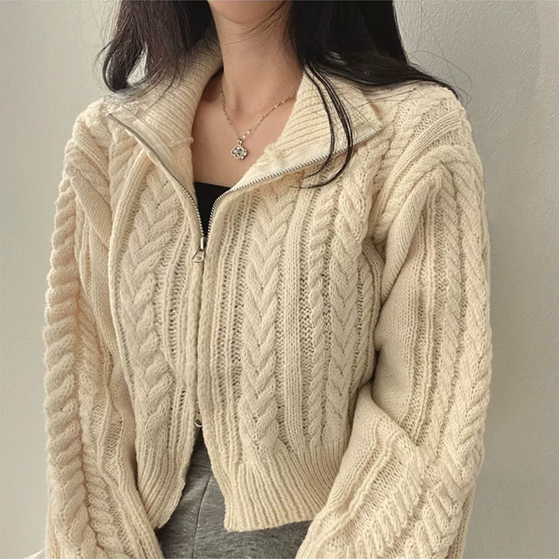 Demi-season retro sweater for elementary school students with zipper, jacket, cardigan, 2023 collection, Korean style